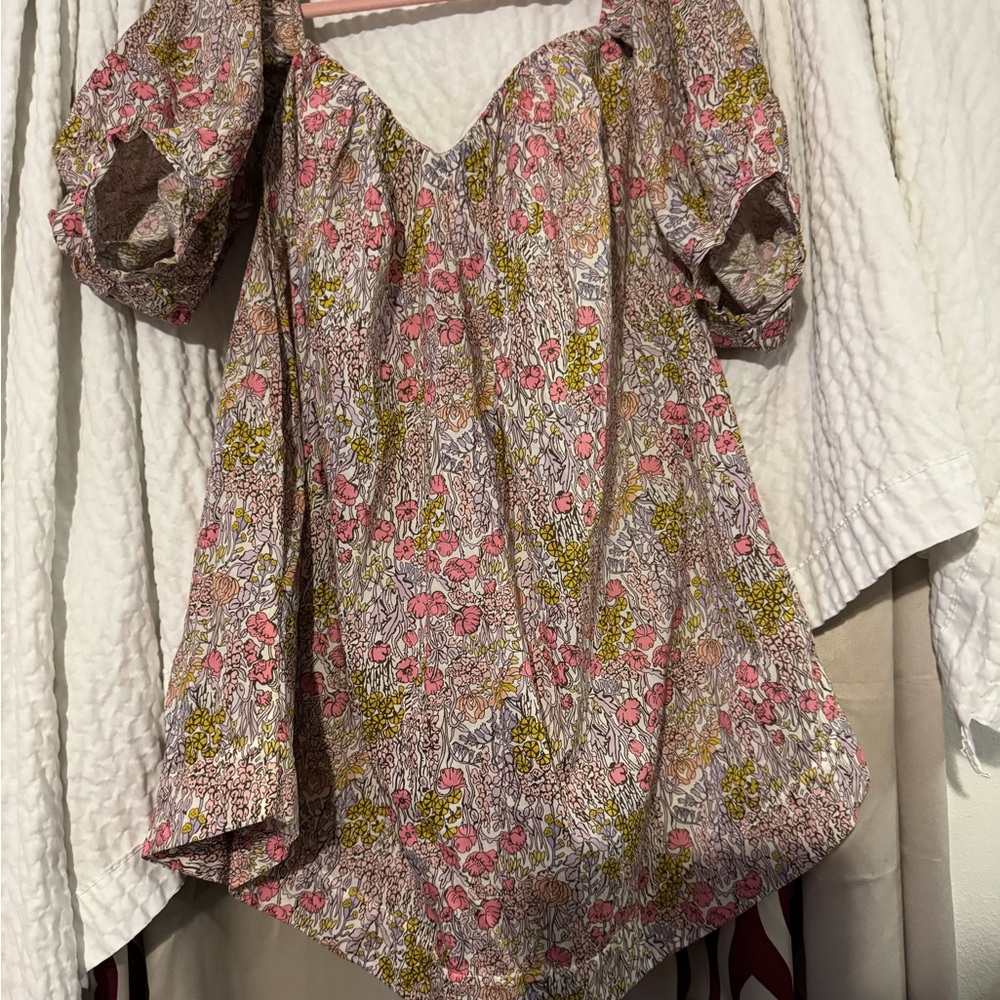 Free People Pink and Green Floral Blouse